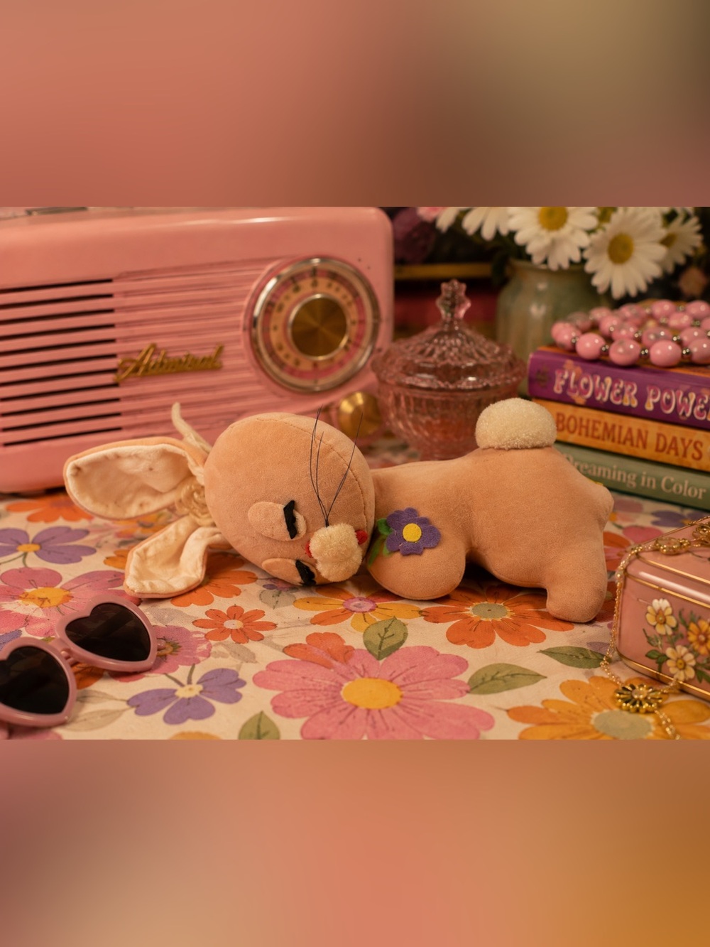 VTG Dakin Dream Pets Sleeping Pink Bunny Rabbit Japan Plush Stuffed Animal 1960s